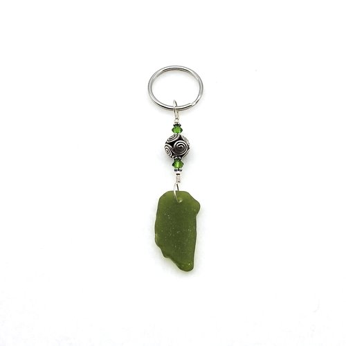 silver Bali green crystal beaded keyring
