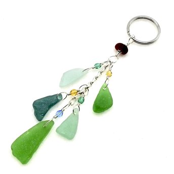 Unique Sea Glass Gift, Long Dangly Keyring, Beach Themed Handmade Keychain