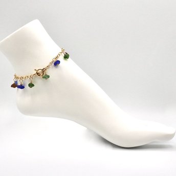 Small Size Anklet or Bracelet, Real Sea Glass, Gold Chain Toggle Jewelry 