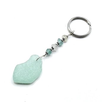 Beach Glass Sea Glass Keychain, Sea Foam Green Handmade Keyring for Sale