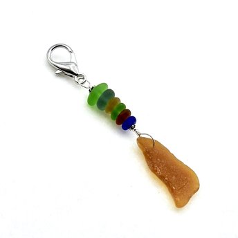 Sea Glass Clip on Charm, Zipper Pull Dangle, Colorful Gifts for Beach Lovers