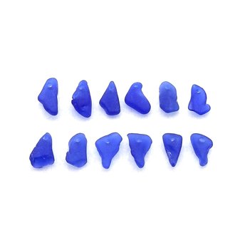 Blue Beach Glass Beads for Sewing, Sea Glass Charms for Crafts or Jewelry Making