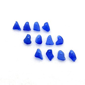 Tiny Blue Sea Glass Unique Beads for Jewelry Making, Sew on Charms for Crafting