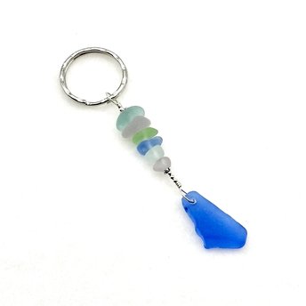 Sea Glass Keyring, Pastel Color Cornflower Blue Keychain, Beach Gifts