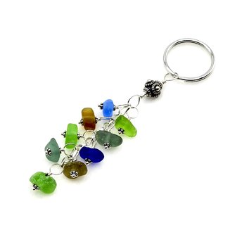 Beach Glass Dangle Keyring, Purse Keychain, Handcrafted Gifts for Sea Glass Lovers