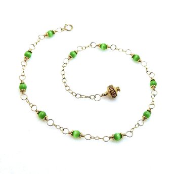 bright green cat's eye bead ankle bracelet