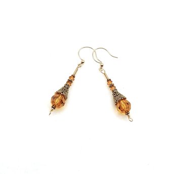 Long Topaz Orange Dangle Earrings for Women Pierced Elegant Style Handmade Jewelry Gifts