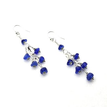 cobalt blue genuine sea glass earrings for women