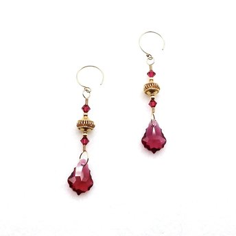 long ruby red crystal earrings