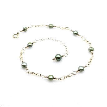Green Freshwater Pearl Anklet for Women Adjustable Gold Chain Ankle Bracelet Handmade Jewelry 