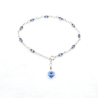 light sapphire blue crystal heart anklet 