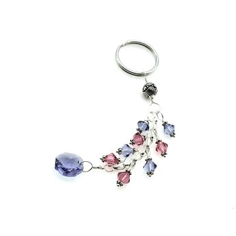 Purple and Pink Crystal Keychain Silver Chain Octagonal Dangle Charm Handbag Accessory Gifts
