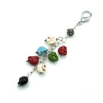 Howlite Skull Crystal Keychain Clip On Zipper Pull Charm Multi Color Handmade Chakra Gifts 