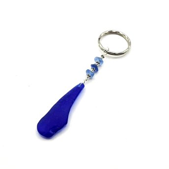 Sea Glass Keychain Cobalt Cornflower Blue Beach Glass Keyring Handcrafted Gifts Canada
