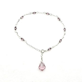 an anklet for women with light amethyst purple crystal beads and baroque charm dangle