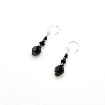 black and silver dangle handmade pierced earrings for women