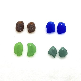 Charms for Earrings Sea Glass Beach Beads Matching Pairs for Jewelry Making Top Drilled Cobalt Blue Green Teal Brown