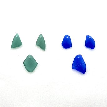 Real Sea Glass Charms for Jewelry Making Earring and Pendant Sets Teal Cobalt Blue Top Drilled Beads