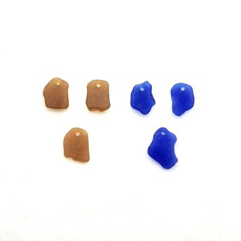 Sea Glass Earring and Necklace Charms for Jewelry Making Cobalt Blue and Light Brown Beach Beads