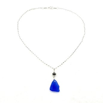 cobalt blue sea glass necklace for women