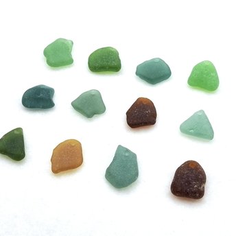 Sea Glass Beads for Jewelry Making Top Drilled Small Charms Tropical Themed Craft Supply Green Teal Brown