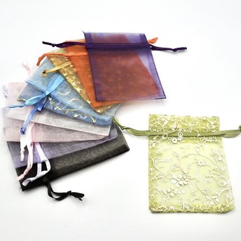 Small Organza Bags 3x4 Canada, Set of 10 Sheer Drawstring Ribbon Gift Pouches, Mixed Colours