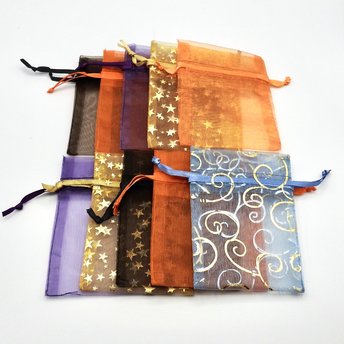 Drawstring Gift Bags Small 3x4, See Through Organza Pouches, Jewelry Making Packaging, Mixed Colors