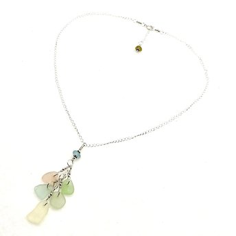 16 inch size with a one inch extension with sea glass dangle accent