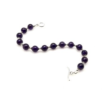 Amethyst Crown Chakra Bracelet, Dark Purple Handmade Gemstone Jewelry for Women February Birthstone