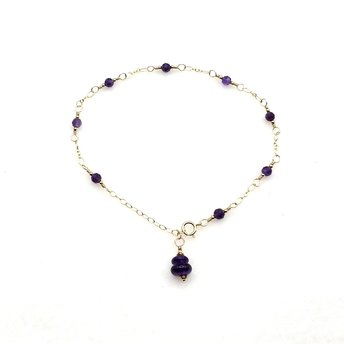 Purple Amethyst Gemstone Anklet for Women Handmade Gold Ankle Bracelet Birthstone Chakra Gift
