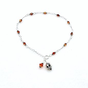 Skull Anklet for Women Fire Opal Orange Crystal Bead Adjustable Ankle Bracelet Handmade Jewelry