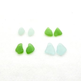 Beads for Earring Making Top Drilled Sea Glass Beach Charms Pastel and Green Shades 4 Pair 