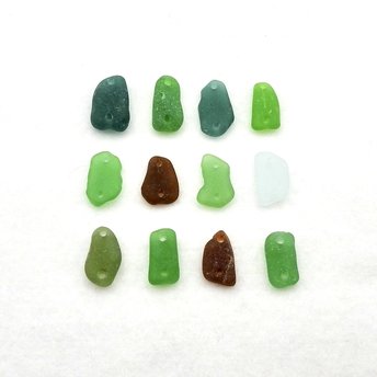 Double Drilled Sea Glass Beads for Jewelry Making Unusual Shaped Beach Themed Craft Supply