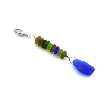 a sea glass zipper pull charm 3 1/4" in length including the lobster clasp 