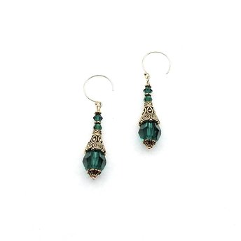 Green Crystal Earrings for Women Gold Dangle Cone Drop Handmade Jewelry Ladies Gifts