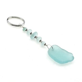 Aqua Blue Sea Glass Keychain for Women Beachy Silver Keyring Pendant Handmade Gifts Canada