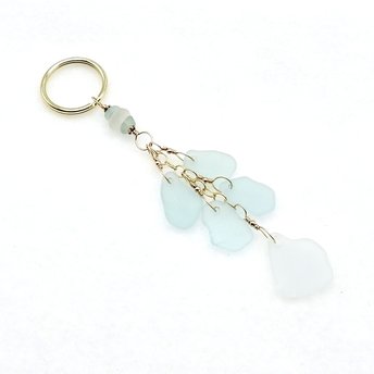 Beach Themed Keychain Dangly Real Sea Glass Charm Keyring Pastel Color Gifts for Her