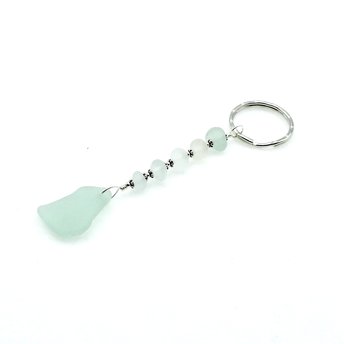Pastel Sea Glass Keychain Light Color Silver Beach Keyring Handmade Small Gift Ideas 
