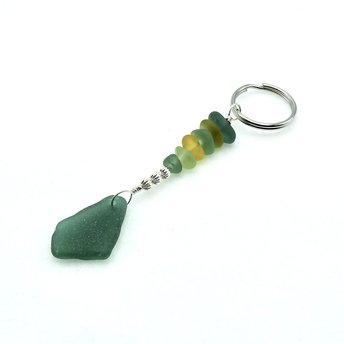 Beach Themed Keychain Sea Glass Beaded Keyring Handmade Teal Summer Themed Gifts