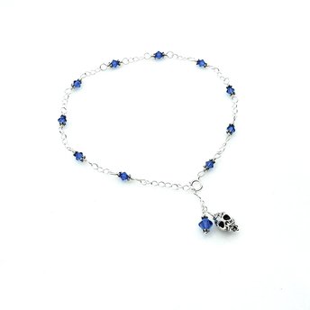 Skull Anklet Bracelet Blue Crystal Adjustable Silver Chain Cool Summer Jewelry Handmade Gift
