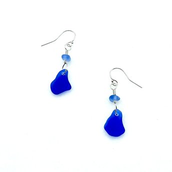 Genuine Sea Glass Earrings Cornflower and Cobalt Blue Beach Glass Jewelry Handmade Gifts