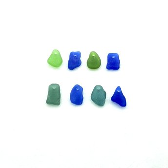 Real Sea Glass Charms for Jewelry Making Drilled Beach Craft Beads Green, Teal and Cobalt Blue