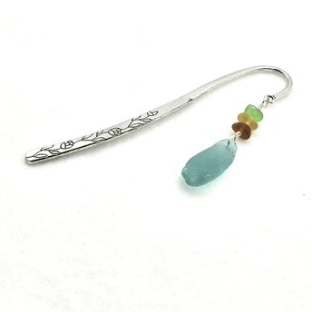Sea Glass Bookmark Flower Nature Vine Silver Metal Colorful Reading Gift