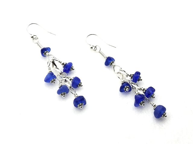 cobalt blue genuine sea glass earrings for women