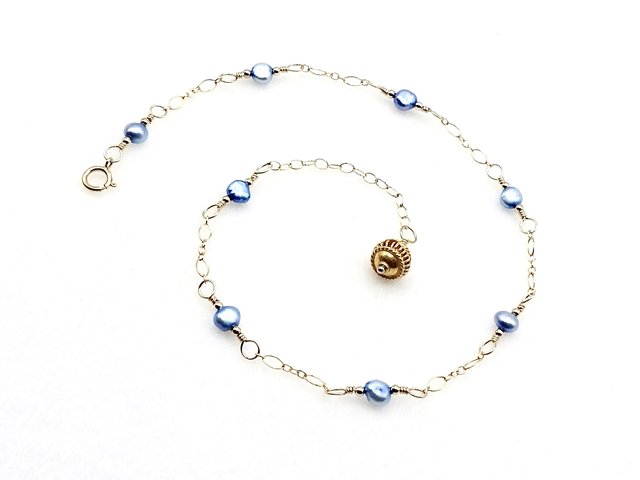 Blue Pearl Jewelry Adjustable Gold Chain Ankle Bracelet Women's Handcrafted Gifts