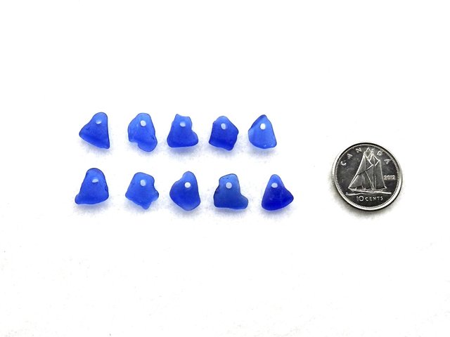 Drop Beads for Jewelry Making, Tiny Cobalt Blue Top Drilled Sea Glass Beads for Sew on Fringe or Decoration