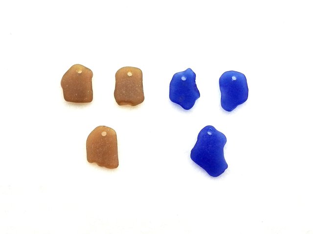 Sea Glass Earring and Necklace Charms for Jewelry Making Cobalt Blue and Light Brown Beach Beads