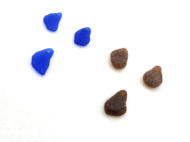 Earring Pair Jewelry Making Supplies, Top Drilled Necklace Sea Glass Bead Sets Cobalt Blue and Brown 