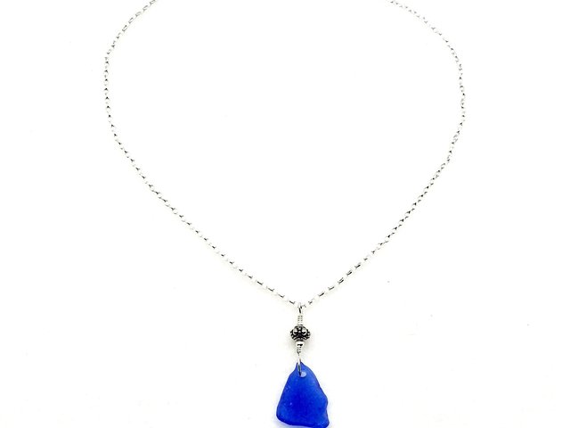 cobalt blue sea glass necklace for women