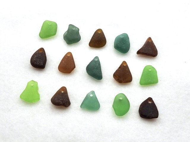 Genuine Sea Glass Beads for Jewelry Making, Top Drilled Charms, Beach Craft Supply for Sewing, Sun Catchers
